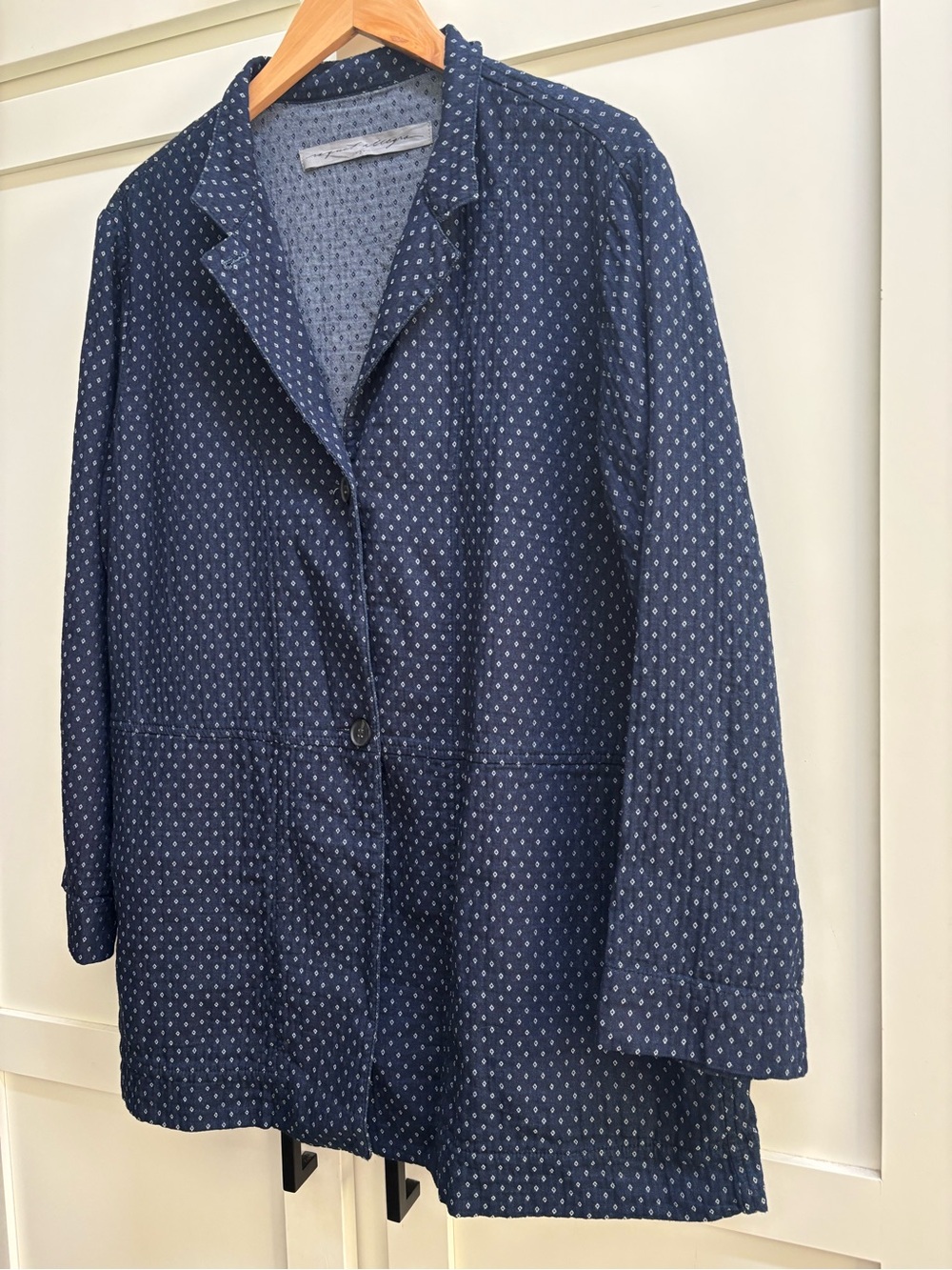 Raquel Allegra Women’s Size 3 large Blue Diamond Print Cotton Lightweight Blazer - Picture 2 of 8